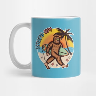 Surfs Up! Sasquatch at Beach - Ride the wave of summer spirits! Mug